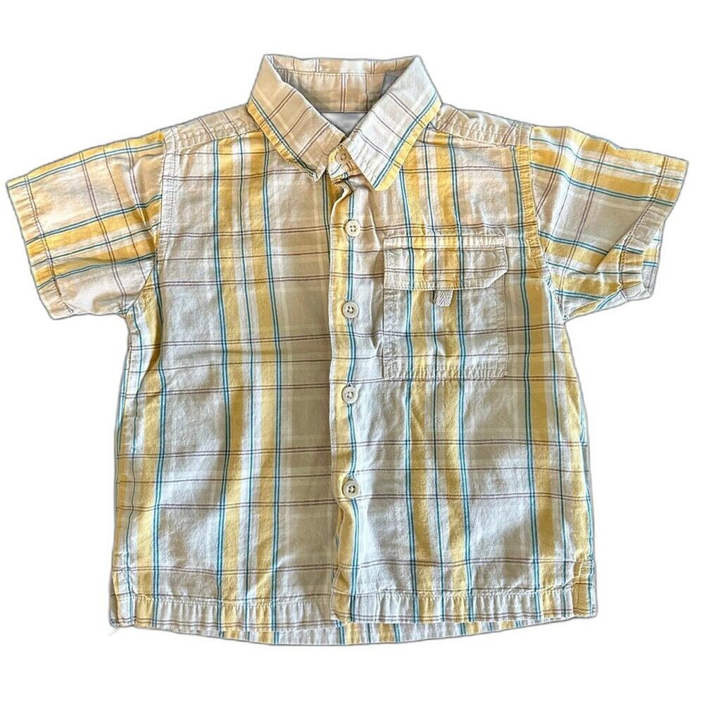 Cherokee Button Down Shirt Size 2T Yellow Pocket White Short Sleeve (871)